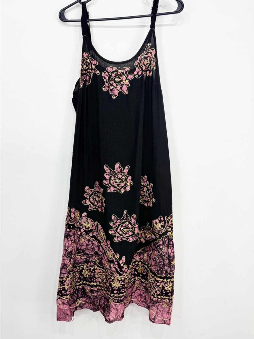 Mille Gabrielle Black Tie Dye Pink Embroidered Stitch Sparkle Boho Tank Dress